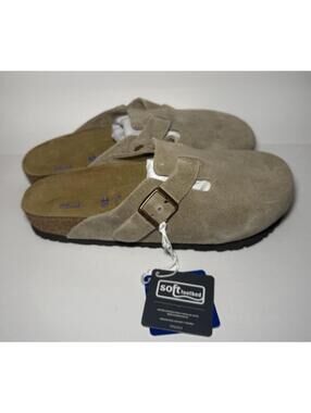 BIRKENSTOCK Boston Soft Footbed Clog Shoes Taupe Suede